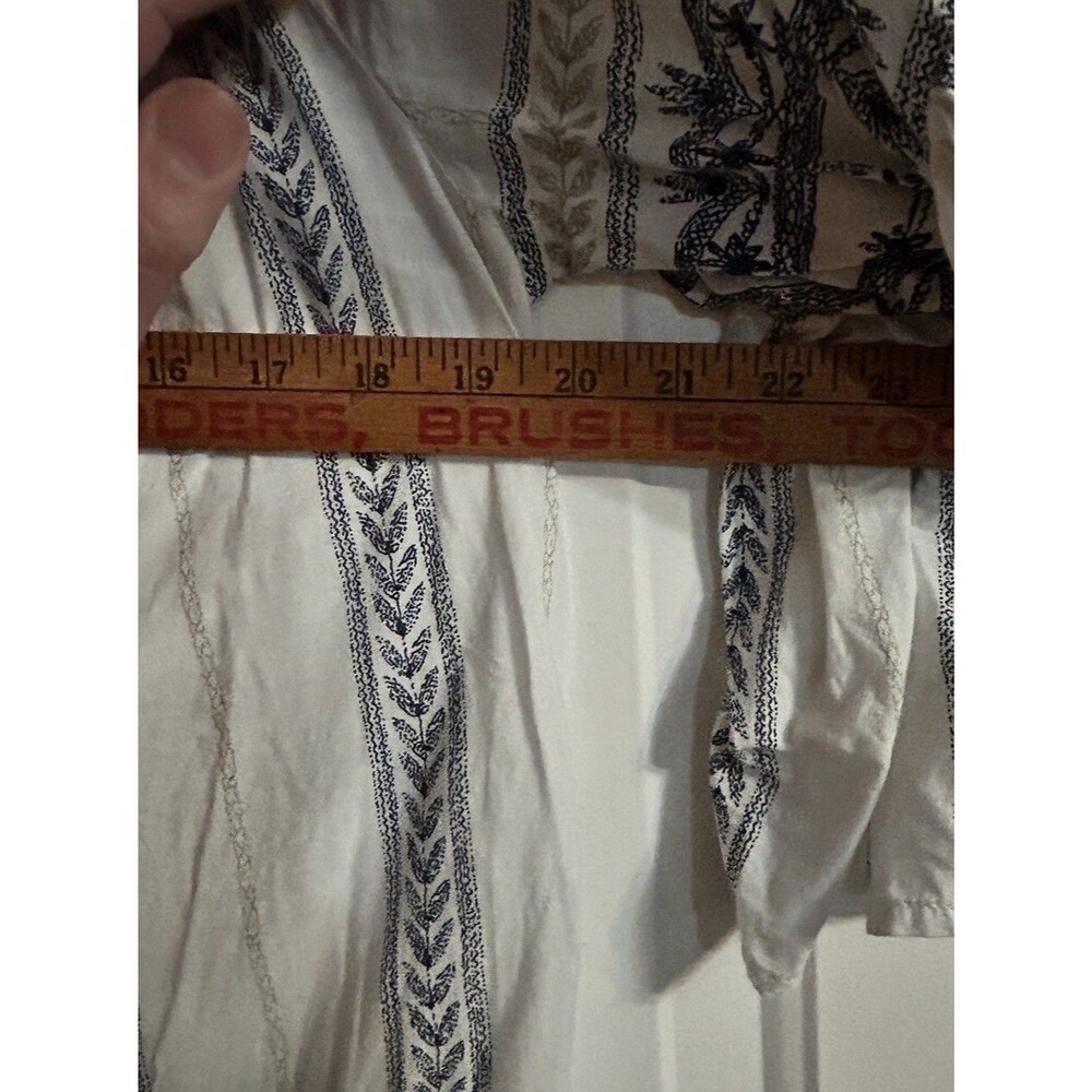ELAN White With Blue Peasant Style Shirt Flounce Sleeve Elastic Neckline O/S - Picture 7 of 9
